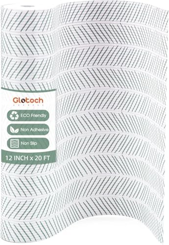 Image of Glotoch Shelf Liner, 12 in x 20 ft, White and Green Herringbone | Decorative Herringbone Style; Non Slip, Waterproof shelf liner for Cabinets, Drawers, Pantry and Wire Shelving