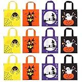LOKIPA ギフトバッグ 巾着袋 ハロウィン 12枚セット かぼちゃ- 幽霊 魔女 20x20cm キャンディバッグ お菓子バッグ お菓子入れ キッズ プレゼント 贈り物 (ハロウィン 1)