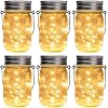 GIGALUMI Hanging Mason Jar Solar Lights, 6 Pack 30 Led Hanging Solar Lanterns Outdoor Waterproof, Hangers and Jars Included, Outdoor Decor for Balcony, Garden, Patio, Yard, Wedding