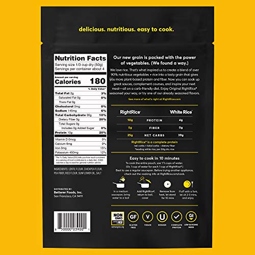 Rightrice - Original (7Oz. Pack Of 1) - Made From Vegetables - High Protein, Vegan, Non Gmo, Gluten Free #TOP1