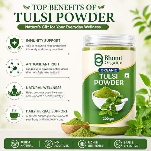 Image of Tulsi Leaves Powder (300g) | Holy Basil for Immunity, Skin & Hair, Non-GMO, No Preservatives, Thulasi Podi /Tulasi Hudi