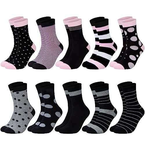 Chalier Cozy 10 Pairs Women's Socks with Multi Stripe Dot and Heart Patterns, Colorful Classic Ladies Socks Perfect Gifts for Women. One Size (Mixed color 1)