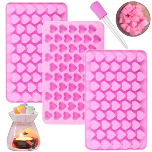 Wax Melts Molds Silicone 3 Pack Mini Heart Molds with Dropper Silicone Mold for Heart Candy Gummies Chocolate Ice Cube Jelly Cake Soap Candle DIY Valentine Gift