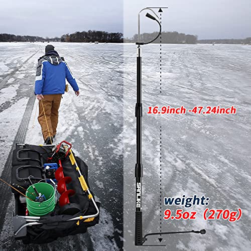 SANLIKE Telescopic Fish Gaff with Stainless Sea Fishing Spear Hook Tackle, Soft Rubber Handle Aluminium Alloy Pole for Saltwater Offshore Ice Tool - Thumbnail 3
