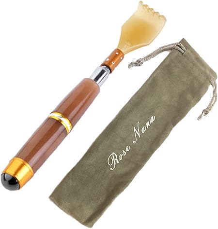 Amazon 孫の手 5段階伸縮 最長53cm 携帯用 おしゃれ 背中かき棒 抗菌樹脂素材 マッサージ ボール付き Rose Nana専用袋付き ブラウン Rose Nana マッサージ ツボ押しグッズ