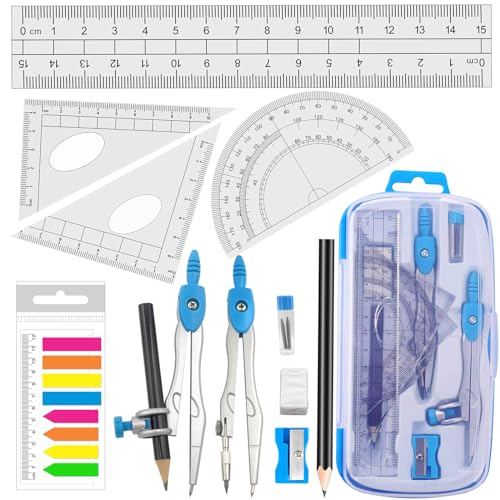 Akuoly Set de Geometría Compases Matemáticas para estudiantes con transportador Math Geometry Kit
