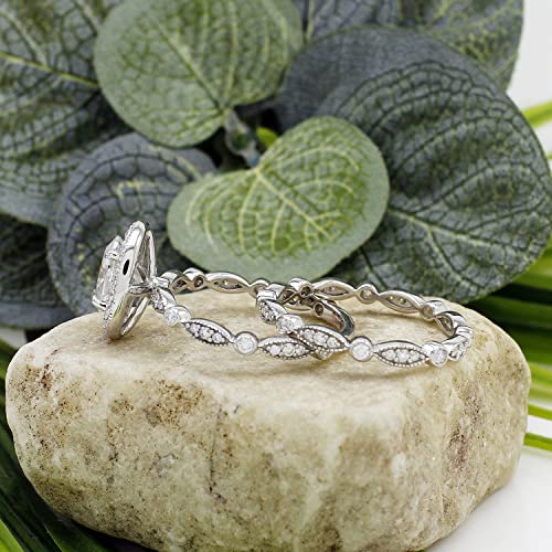 SAVEARTH DIAMONDS 2 Carat Center 6X8MM Oval & Round Cut Lab Created Moissanite Diamond Halo Vintage Style Bridal Ring Set For Women In 14K Gold Over Sterling Silver (VVS1 Clarity)3