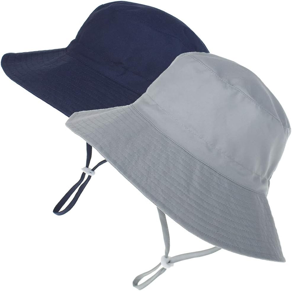 MaxNova Baby Sun Hat Toddler Summer UPF 50+ Baby Girl Bucket Hat Wide Brim Beach Hats for Baby Boys 0-7 Years 2pack