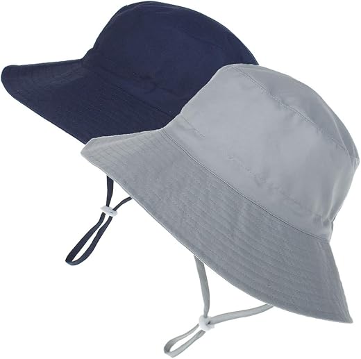 MaxNova Baby Sun Hat Toddler Summer UPF 50+ Baby Girl Bucket Hat Wide Brim Beach Hats for Baby Boys 2pack (0-6 Months, 2pa...