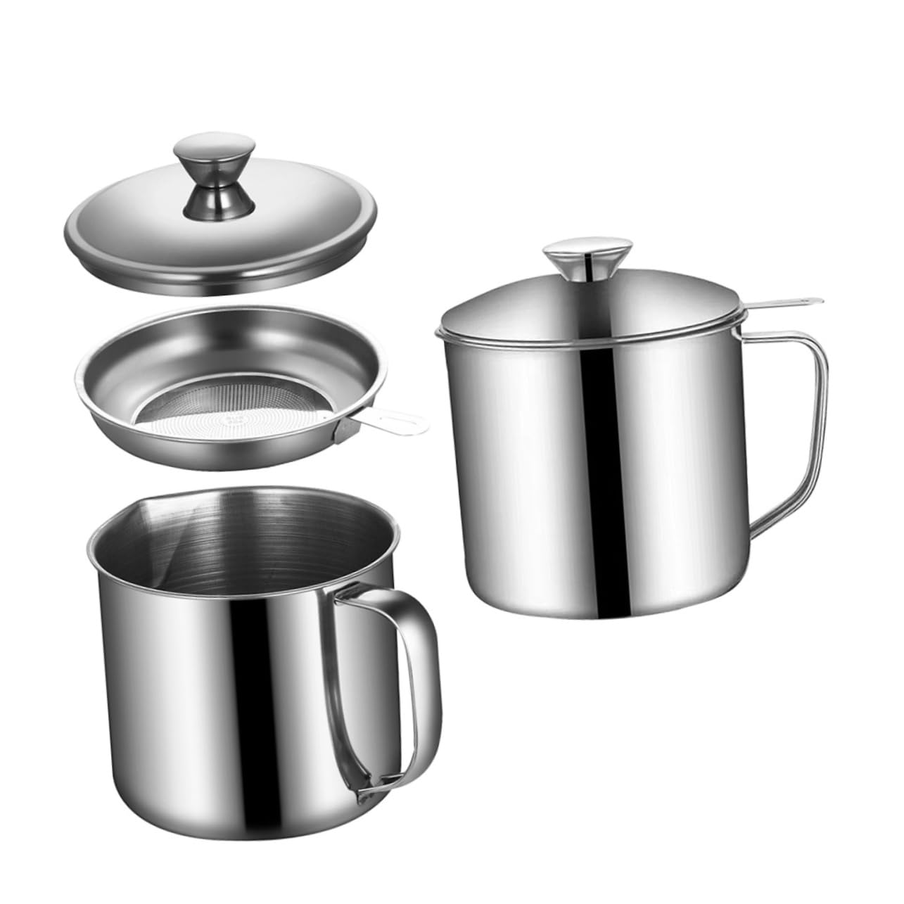 CVHfhjTG oil dispenser, 2pcs Bacon Grease Saver Pot Stainless Steel Oil Strainer Fine Mesh Screen Storage Container