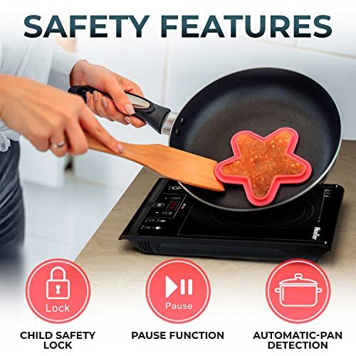 Mueller Rapidtherm Portable Induction Cooktop Hot Plate Countertop Burner 1800W, 8 Temp Levels, Timer, Auto-Shut-Off, Touch Panel, Led Display, Auto Pot Detection, Child Safety Lock, 4 Preset Programs #TOP3