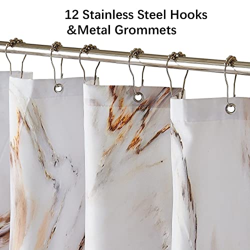 Yostev Grey Gold Marble Shower Curtain, Abstract Marble Shower Curtains For Bathroom Décor, Textured Waterproof Cloth Fabric Shower Curtain Set With 12 Metal Hooks, 72 X 72 Inch #TOP3