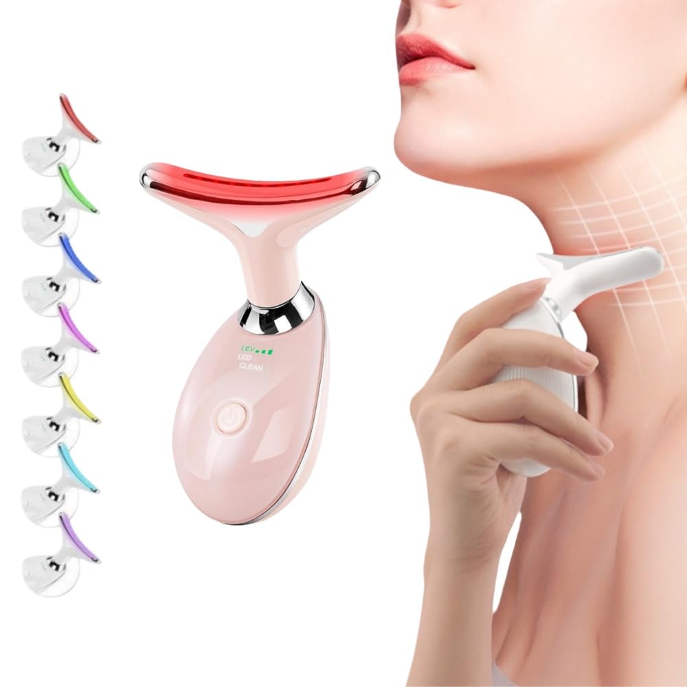 mybley GlowFace Elektrisches Gesichtsmassagegerät,7 Farben LED Licht, 3 Modus, Erwärmung EMS für Gesicht & Hals, für Falten und Hautstraffung