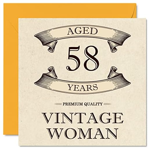 Tarjetas de cumpleaños vintage de 58 años para mujeres, de 58 años, divertida tarjeta de cumpleaños para mamá, hermana, esposa, novia, niñera, abuela, tía, tarjetas de felicitación de 58 cumpleaños
