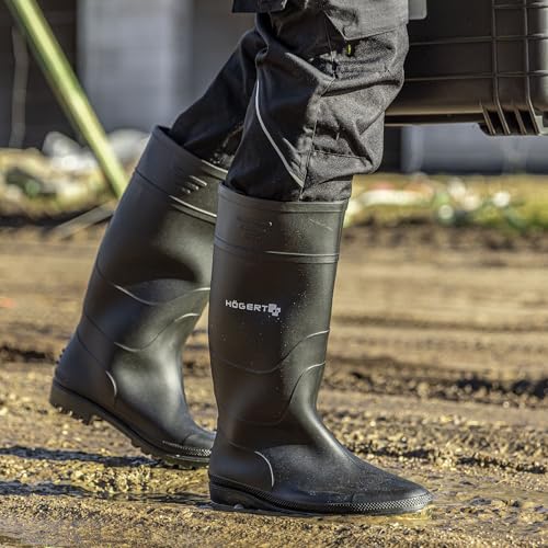 Högert Technik – Arbeitsgummistiefel PVC schwarz OB SRA Sicherheitsstiefel, rutschfeste Berufsstiefel, wasserdichte Arbeitsstiefel ohne Metallteile für Industrie und Handwerk