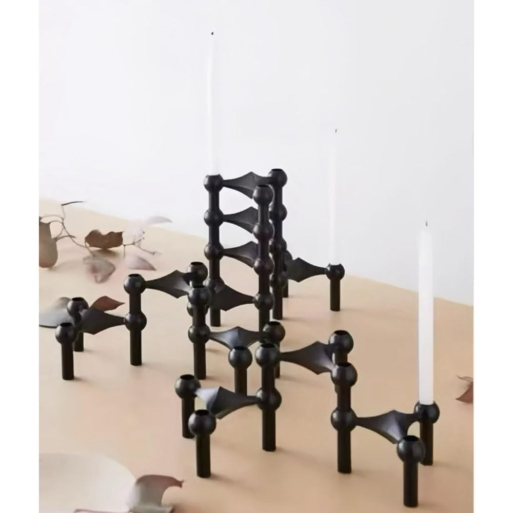 Candelabros Portavelas metálico de 3 Brazos apilable, Ideal for decoración del hogar. Base for Velas aromáticas, Perfecta for cenas a la luz Las Decoración(Negro)