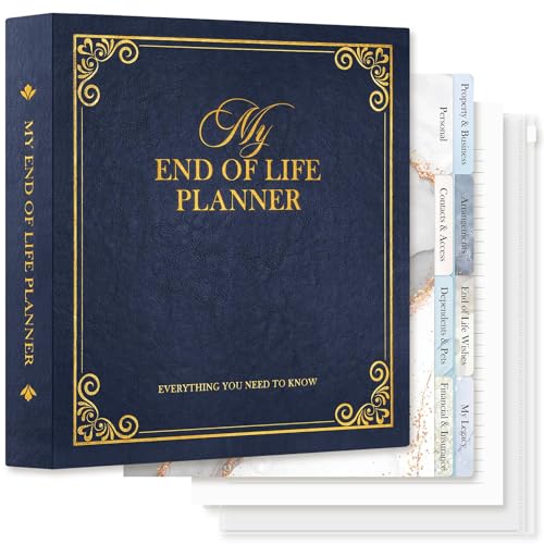 Lanpn End of Life Binder Organizer Death Planner 8.5x11 Final Wishes & Estate Document Folder with 8 Dividers & 10 Letter Size Binder Pockets When I Die Journal Before Death Life Plan Book Blue