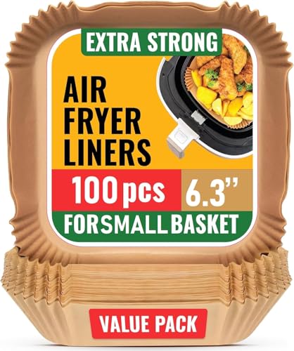 Image of Kmils 100pcs Disposable Air Fryer Paper Liner Sheets, Parchment Paper for Air Fryer, Non-Sticky Butter Paper, Baking Paper for Microwave (Square - 6.5 Inch)