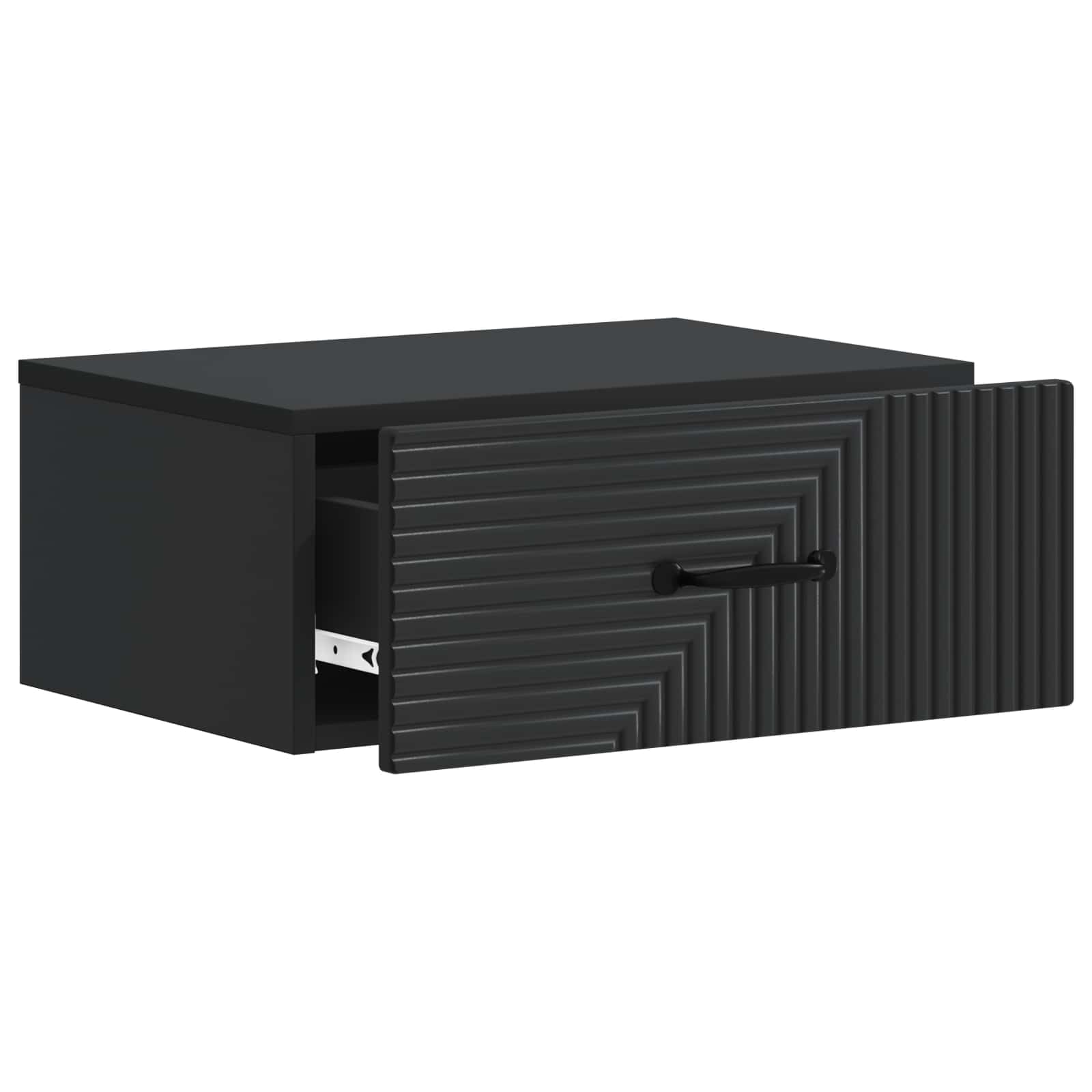 Comodino sospeso con cassetto nero 49 x 34,5 x 20 cm, comodino con divisori, armadio pensile in legno per camera da letto, mobili moderni scorrevole silenzioso