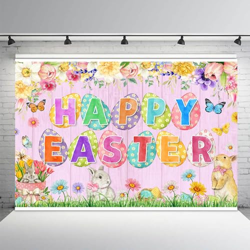 Toile de fond Happy Easter 2,1x1,5m décor de Pâques rustique en bois