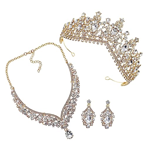 Joyería de novia dorada con collar y pendientes de rhinestone para regalo de cumpleaños