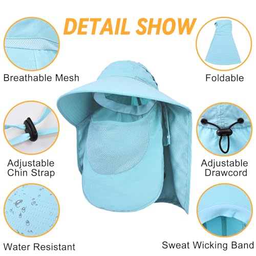 Image of Sun Hats for Men Women Detachable Face Cover Wide Brim Fishing Hats with Neck Flap UPF 50+ Outdoor Safari Hats