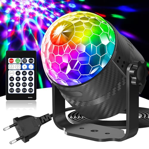 Gobikey Luzes discoteca, bola de discoteca com rotação de 360°, controlo de música, controlo remoto e cabo de alimentação de 2 m, efeitos de luz de 15 RGBP