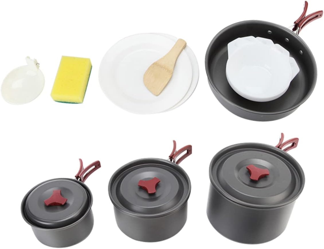 1set Camping Cookware Set Folding Pots and Utensils for Outdoor Cooking Backpacking and BBQ Person Capacity Safe Handles for Picnics and Camping Adventures