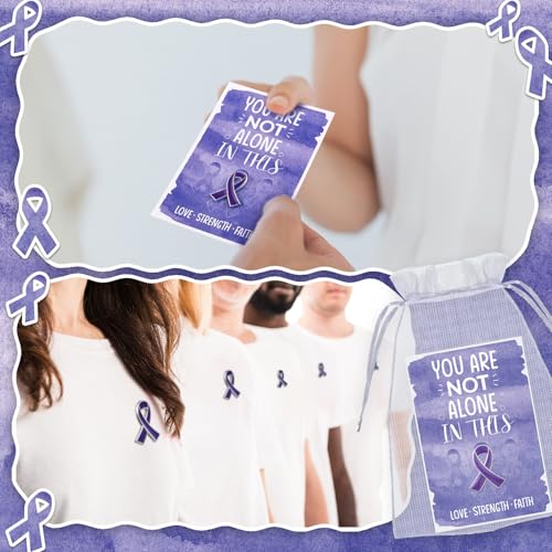 60 Pcs/30 Sets Purple Ribbon Awareness Pins with Card Alzheimer's Awareness Purple Ribbon Lapel Pins for Domestic Violence Pancreatic Cancer Lupus Epilepsy Event3