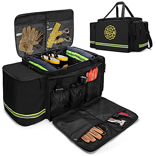 SAMDEW Firefighter Gear Bag, Firefighter Turnout Gear Bag Fits Fireman Rescue Equipment, Firefighter Duffle Bag for Firefighter Accessories Storage, Large Capacity & Multiple Pockets, Black, Bag Only