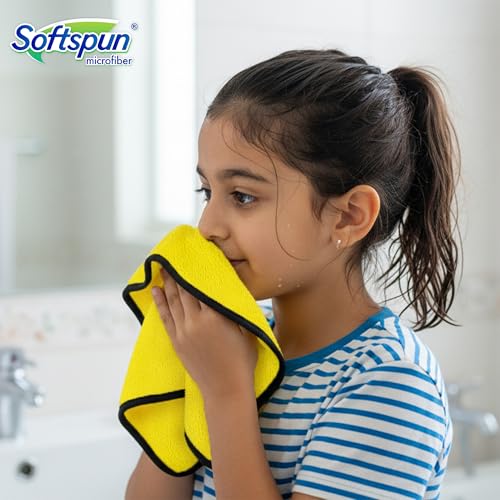 Image of SOFTSPUN Microfiber Baby Hand & Face Wipes 280 GSM 20x30 Cms, 4 Piece Towel Set, (Yellow) Super Soft & Comfortable for Newborn Babies Quick Drying Ultra Absorbent in Small Size.