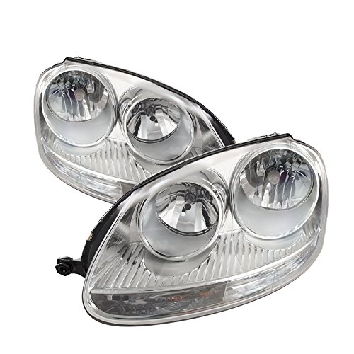 PERDE Chrome Housing Halogen Headlight Compatible with Volkswagen Jetta 2005-2010 Includes Left Driver and Right Passenger Side Headlamps