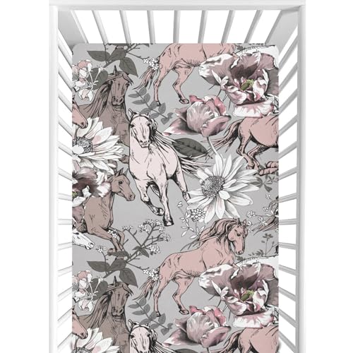 Image of CaTaKu Toddler Mattress Sheets - Horse Flower Fitted Sheets for Mini Crib, Girls 28"x 52"