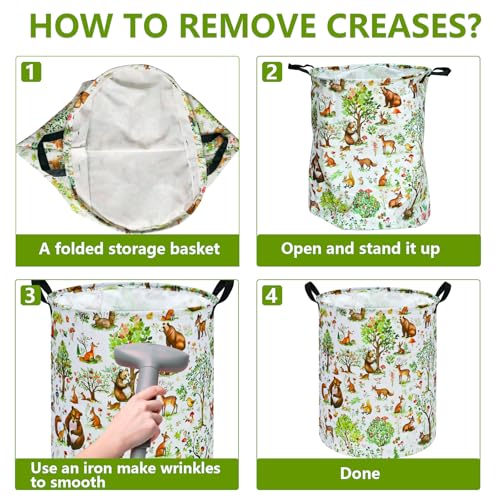 Image of Tree Print Round Laundry Hamper Storage Basket Bins Clothes Nursery Hamper for Home, Gift Storage Bins with Handles