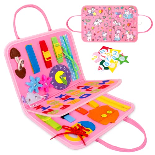 Gvoo Busy Board Montessori, Jeux Montessori Jouet Éducatif avec Encart pour Enfants Apprendre Compétences de Vie, Tableau Sensoriel Cadeau avec des Boucles, Boutons pour Bébé Garçons Filles Cover