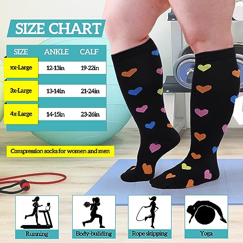Image of Shinymoon 4 Pairs Plus Size Compression Socks Wide Calf for Women 20-30 Mmhg Knee High Support Stockings for Circulation