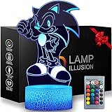 16 Colors 3D Illusion Sonic Night Light The Hedgehog Night Light, Anime Table Lamp with Remote Contr