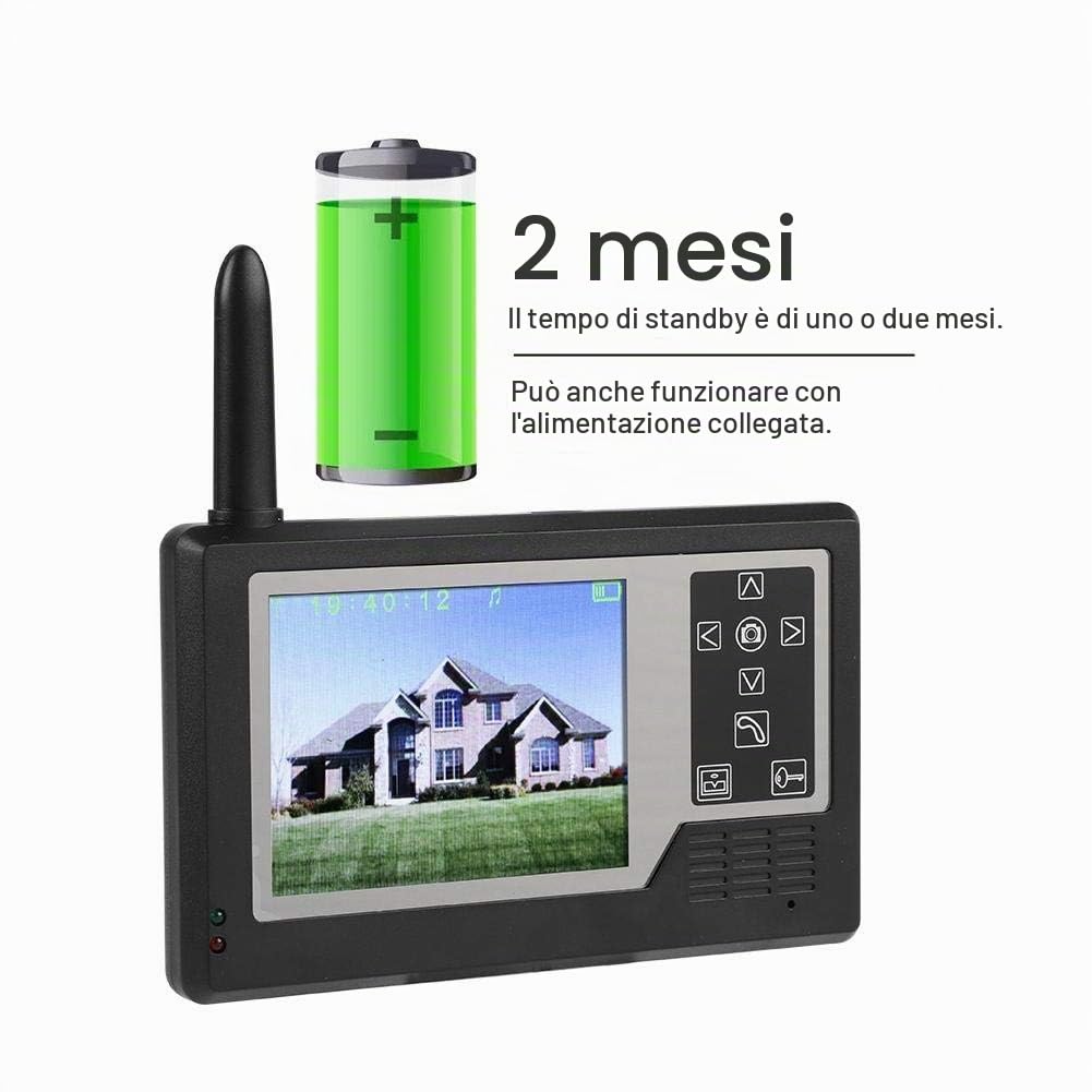 Videocitofono Senza Fili, Videocitofono Smart, Video Citofono, 2,4 GHz Wireless Wave elettromagnetico Schermo TFT a colori 3,5 pollici Schermata vivavoce/Interfono Bidirezionale(1V1)