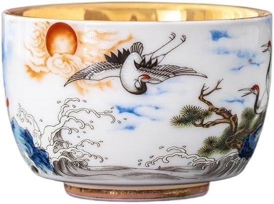 Tea Cup Gilded Teacup Owner's Hand-Painted Dragon-Phoenix White Porcelain Bowl Tasting Gongfu Set Scent-Tasting Single Soaking Container(B)