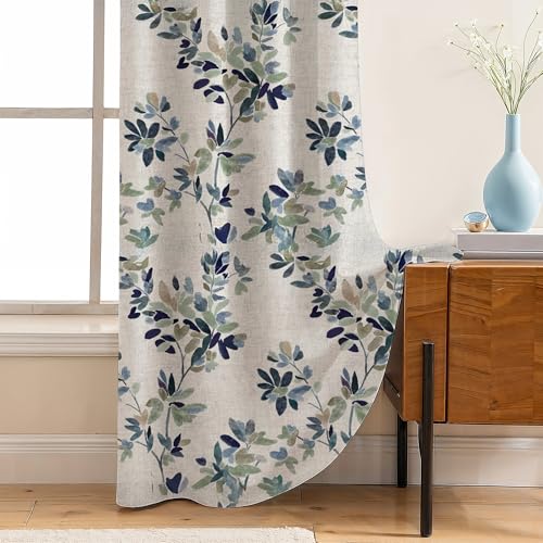 Image of LINENWALAS Printed Blackout Curtains for 6 Feet Window | Set of 2 | Floral Printed Drapes | Thermal Insulated, Room Darkening Panels with Grommet Hanging for Living Room (Azure Petals)