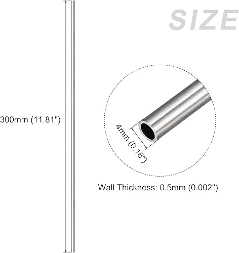 Miniatura 2 de METALLIXITY Tubo de acero inoxidable 304 (0.157 in de diámetro x 0.020 in de pared T x 11.811 in de largo), 4 piezas, tubo recto - para muebles del