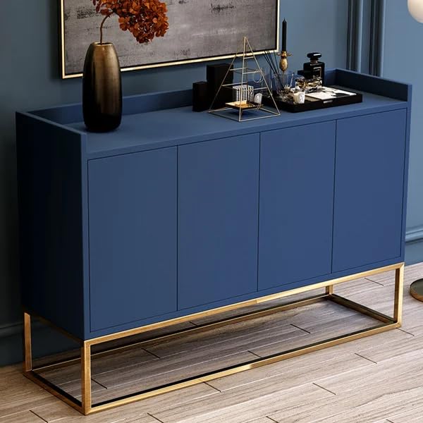 WoodArrow Wooden Handmade Storage Solution - Rustic Wooden Cabinet with Iron Stand (W 120 x D 30 x H 80 cm) (Blue)-image-6