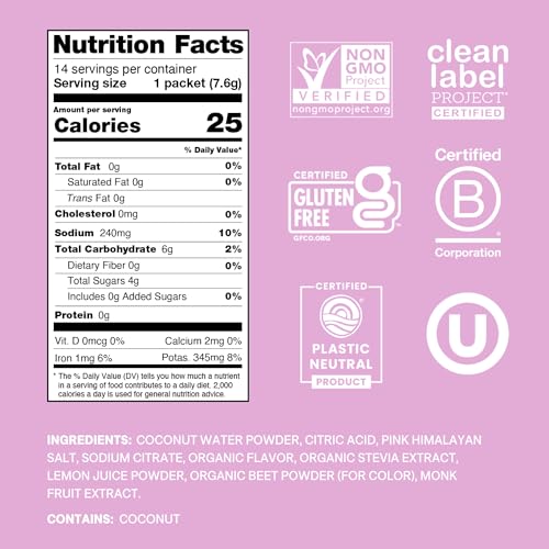 Image of Cure Hydration | Plant-Based Electrolyte Drink Mix | No Added Sugar | FSA-HSA | Dehydration Relief Powder Made with Coconut Water | Non-GMO | Vegan | Pouch of 14 Packets - Watermelon
