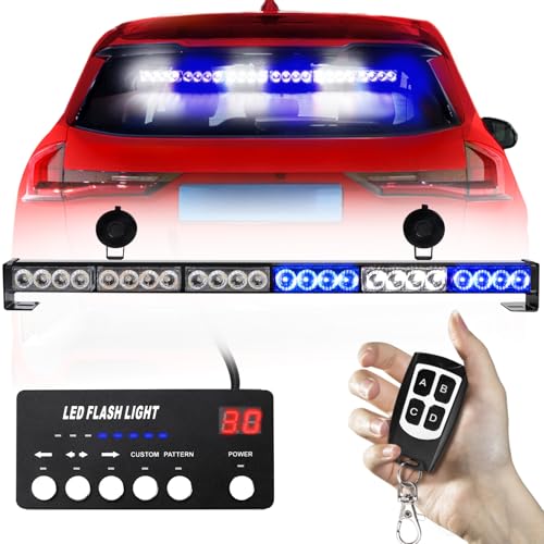 TeddyTT Emergency Strobe Police Lights Bar Directional Traffic Advisor Warning Strobe Flash Visor Lights for Vehicles Truck Suction Bracket 27 Inch 6 Panel Led Wireless Remote Control White & Blue