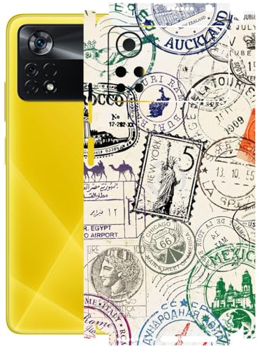Image of AtOdds - Full Body Back Screen Guard Protector Film - Lamination Wrap Skin Sticker Compatible with Poco X4 PRO (5G) | Scratchproof Matte Finish (Stamps)