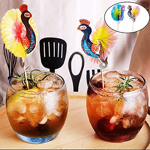 Cocktailspieße Pfau,50 Stück Pfau Cocktail Sticks Pfauen Holz Spiesse Party Deko Stäbchen für Bar Dekoration Tropische… - Image 5