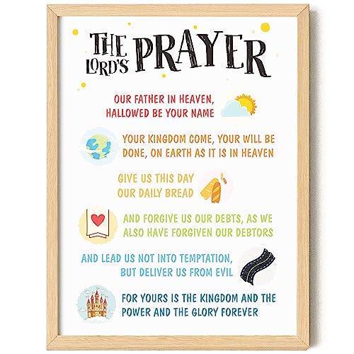Image of EXCOOL CLUB The Lords Prayer Wall Decor - 12x16 Our Father Lords Prayer Wall Art Print, Bible Verse Scripture Poster, Christian Gifts for Kids Home, Sunday School Decorations for Classroom (UNFRAMED)