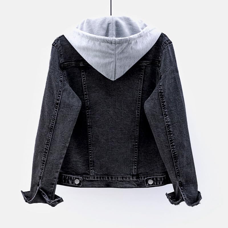 LifeShe Women's Casual Detachable Hoodie Denim Jacket - Image 3