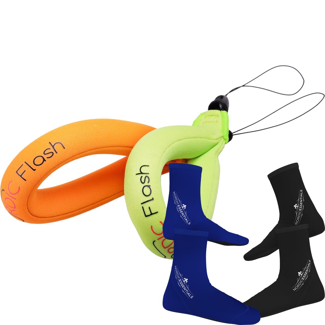 Camera Floats 2p Green Orange Bundle with Beach Socks 2p S - Black Blue