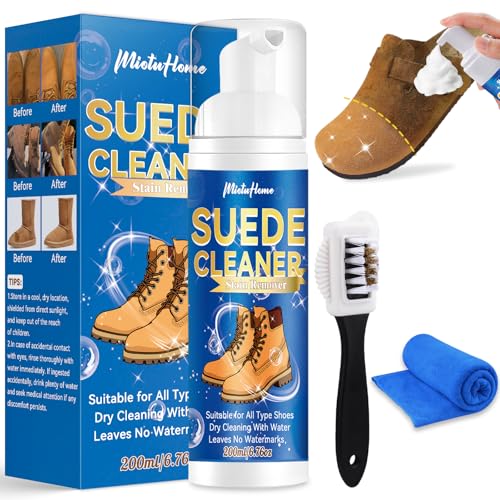 Limpiador Gamuza, Limpiador Zapatillas con Cepillo Ante 4 Lados, Limpiador Ante Elimina Manchas, Kit Limpieza Zapatillas para Todo Tipo de Colors Gamuza, Ante, Botas, Zapatillas 200ml(Pack of 1)